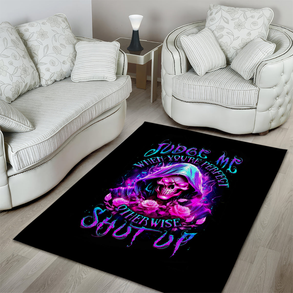 Fire Skull Area Rug Judge Me When You're Perfect Otherwise Shut Up - Wonder Print Shop