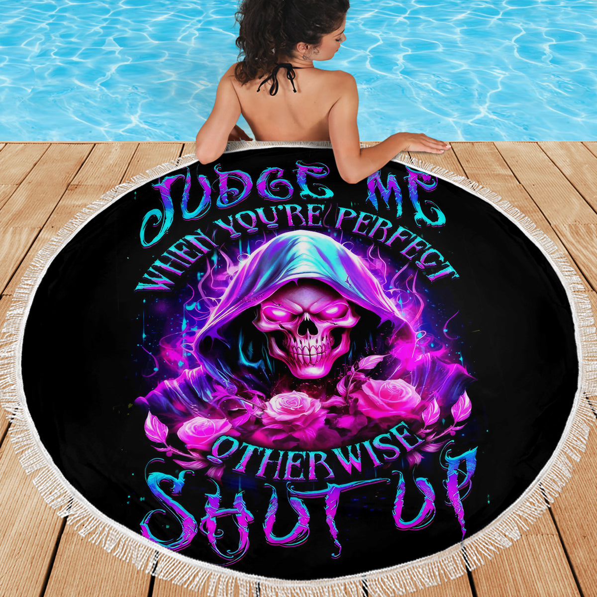 Fire Skull Beach Blanket Judge Me When You're Perfect Otherwise Shut Up - Wonder Print Shop