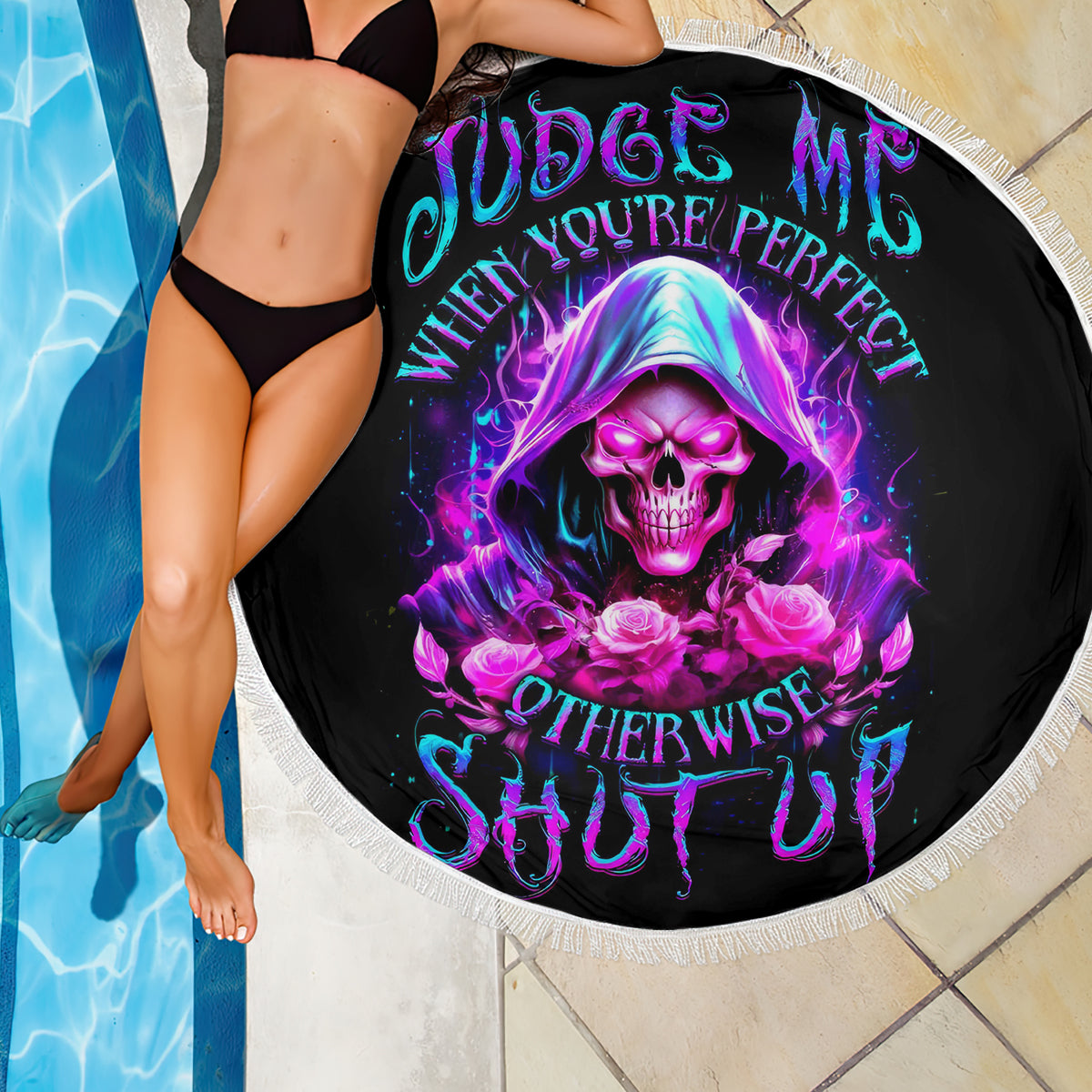 Fire Skull Beach Blanket Judge Me When You're Perfect Otherwise Shut Up - Wonder Print Shop