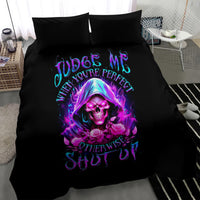 Fire Skull Bedding Set Judge Me When You're Perfect Otherwise Shut Up - Wonder Print Shop