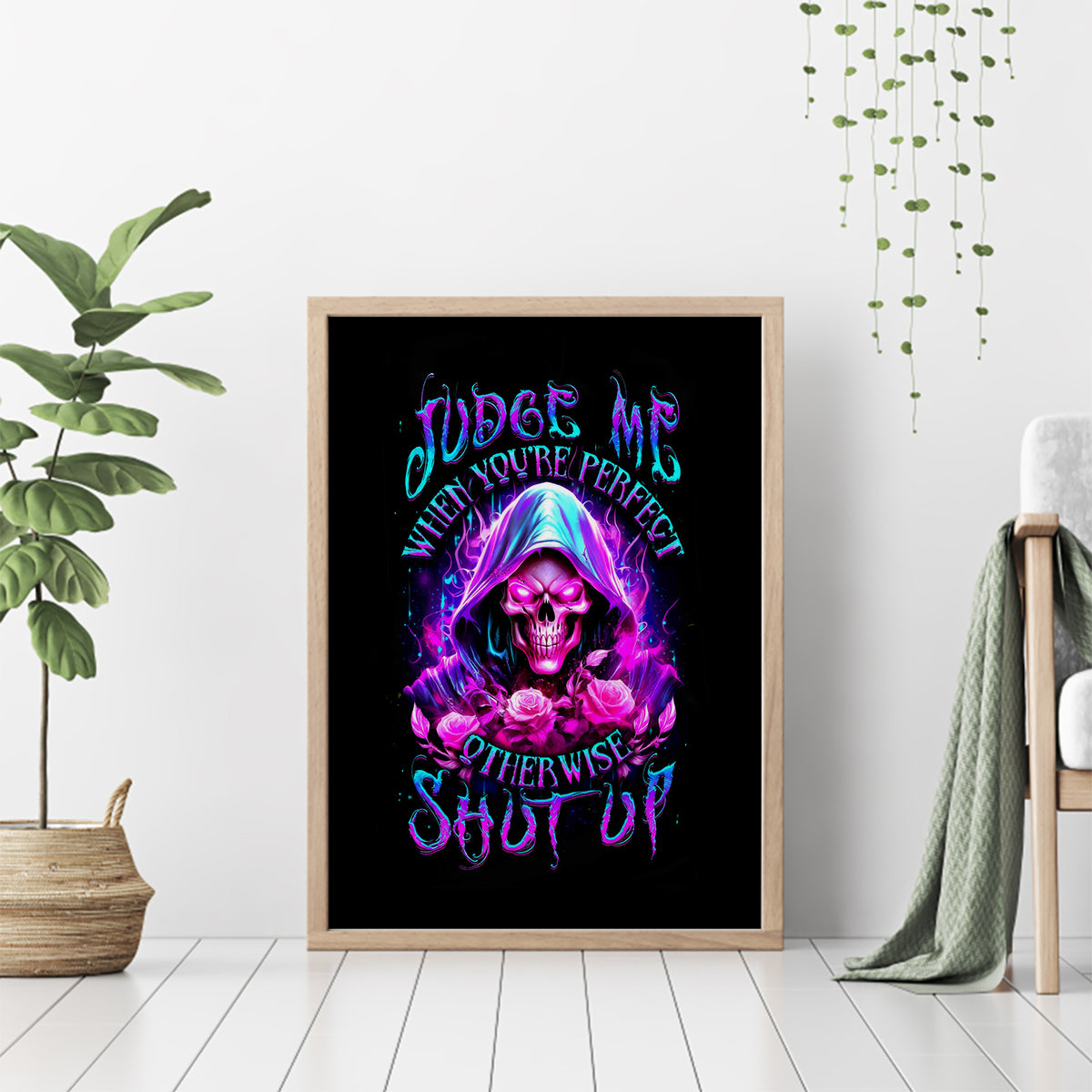 Fire Skull Canvas Wall Art Judge Me When You're Perfect Otherwise Shut Up - Wonder Print Shop