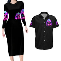 Fire Skull Couples Matching Long Sleeve Bodycon Dress and Hawaiian Shirt Judge Me When You're Perfect Otherwise Shut Up - Wonder Print Shop