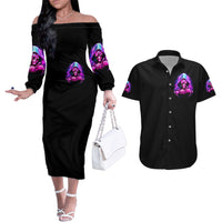 Fire Skull Couples Matching Off The Shoulder Long Sleeve Dress and Hawaiian Shirt Judge Me When You're Perfect Otherwise Shut Up - Wonder Print Shop