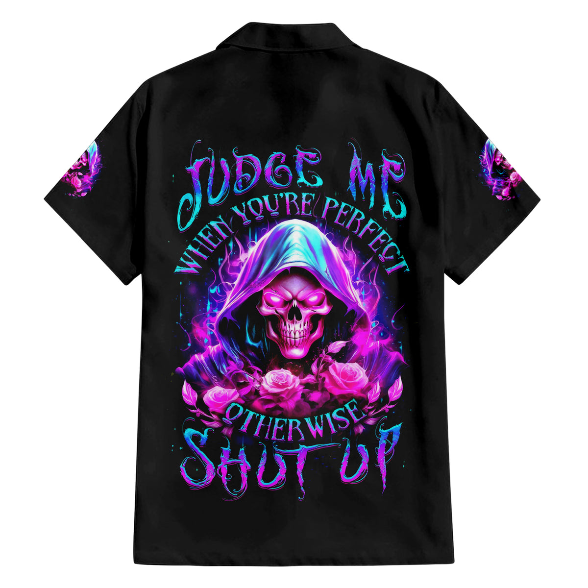 Fire Skull Hawaiian Shirt Judge Me When You're Perfect Otherwise Shut Up - Wonder Print Shop