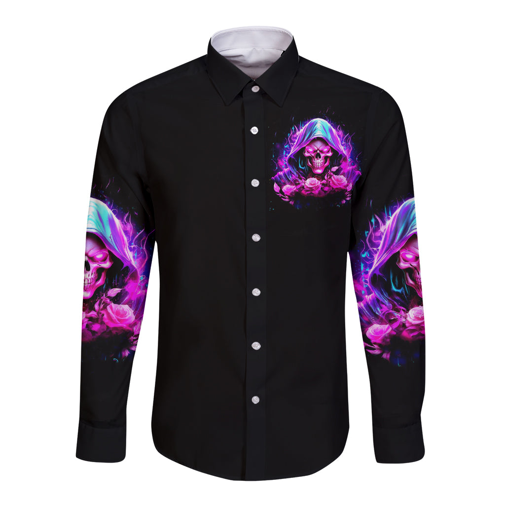 Fire Skull Long Sleeve Button Shirt Judge Me When You're Perfect Otherwise Shut Up - Wonder Print Shop