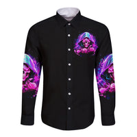 Fire Skull Long Sleeve Button Shirt Judge Me When You're Perfect Otherwise Shut Up - Wonder Print Shop