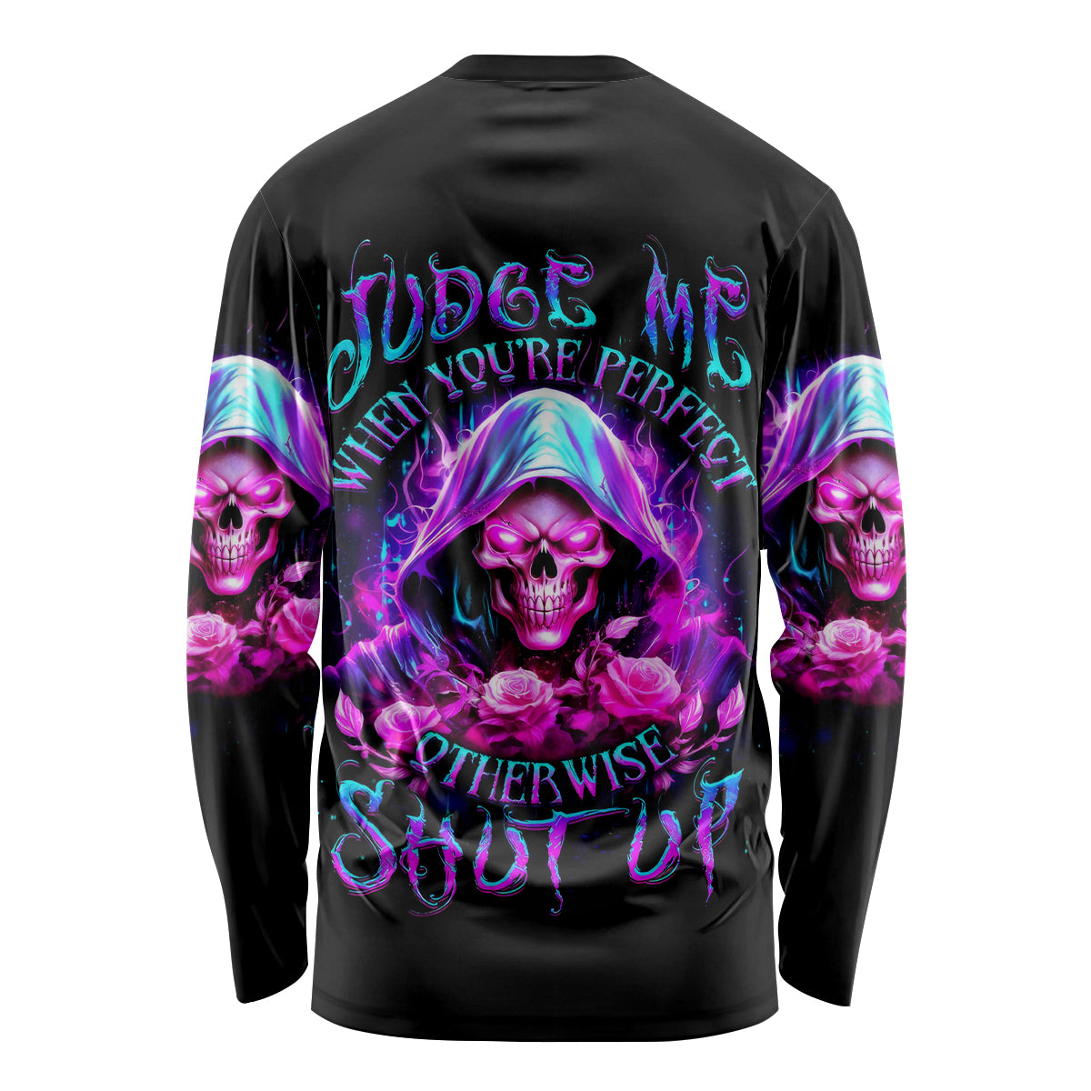 Fire Skull Long Sleeve Shirt Judge Me When You're Perfect Otherwise Shut Up - Wonder Print Shop