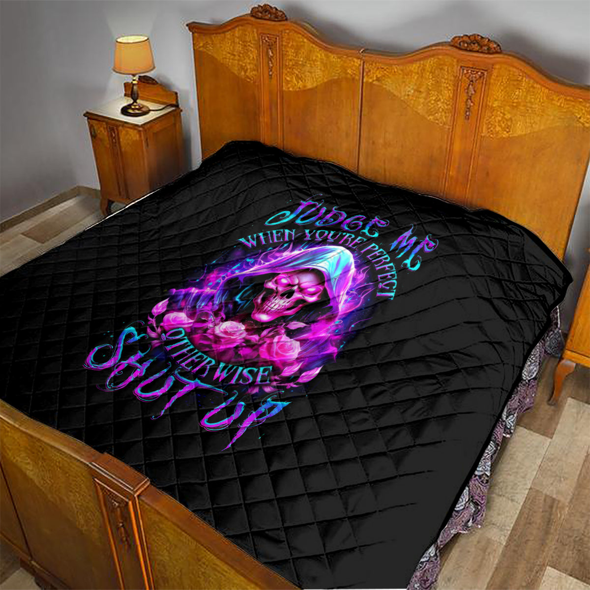 Fire Skull Quilt Judge Me When You're Perfect Otherwise Shut Up - Wonder Print Shop