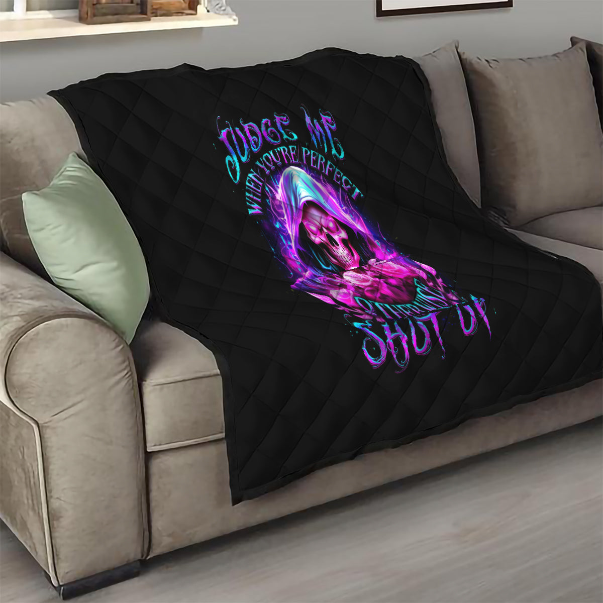 Fire Skull Quilt Judge Me When You're Perfect Otherwise Shut Up - Wonder Print Shop