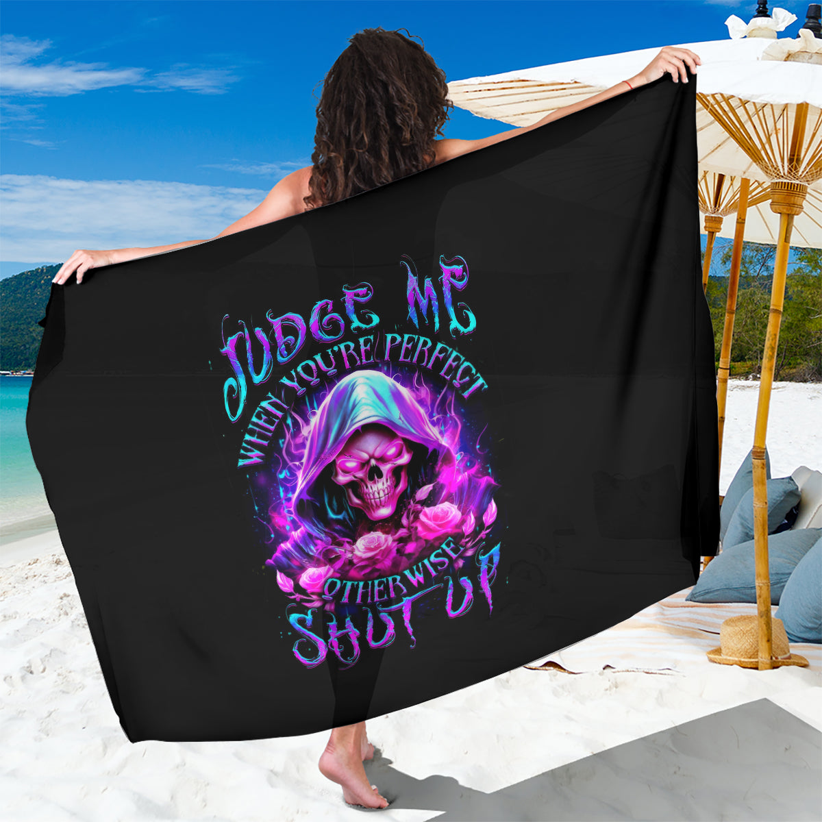 Fire Skull Sarong Judge Me When You're Perfect Otherwise Shut Up - Wonder Print Shop