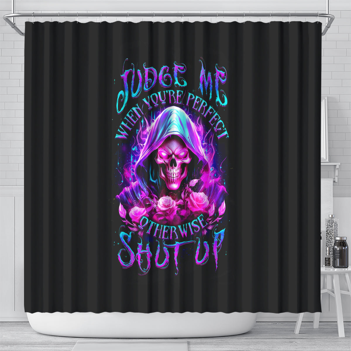 fire-skull-shower-curtain-judge-me-when-youre-perfect-otherwise-shut-up