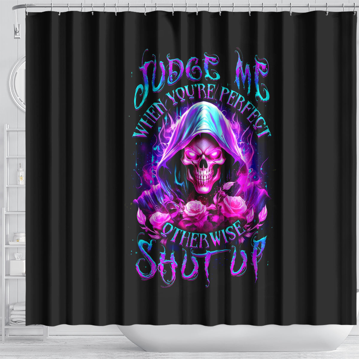 fire-skull-shower-curtain-judge-me-when-youre-perfect-otherwise-shut-up