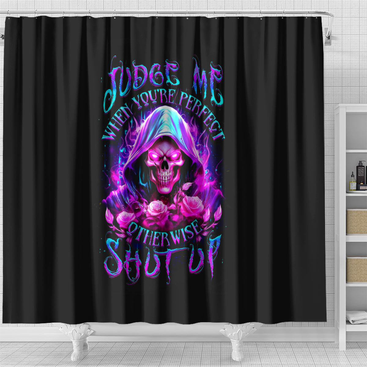 fire-skull-shower-curtain-judge-me-when-youre-perfect-otherwise-shut-up