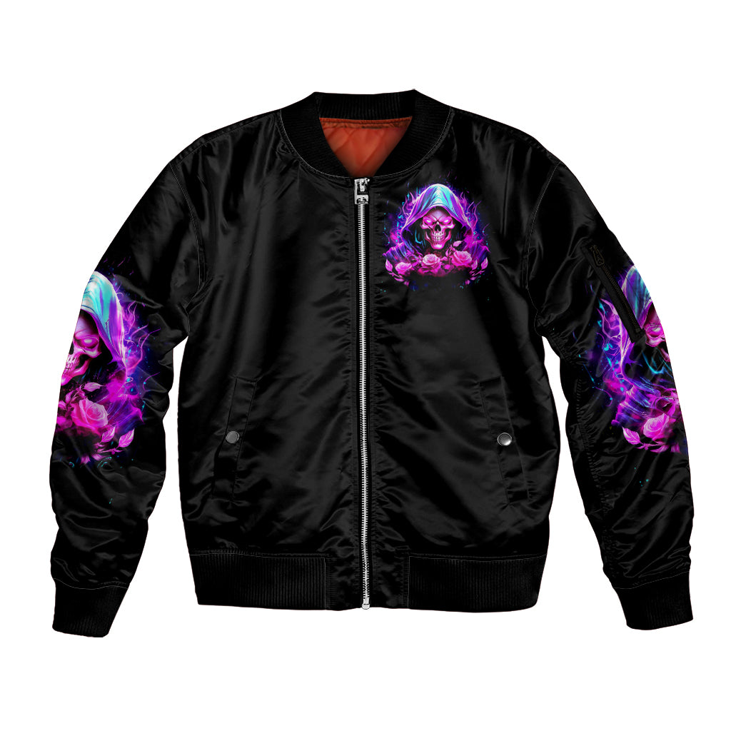 Tiny Fairy Skull Sleeve Zip Bomber Jacket My Next Life I Want To Be Karma Fairy - Wonder Print Shop