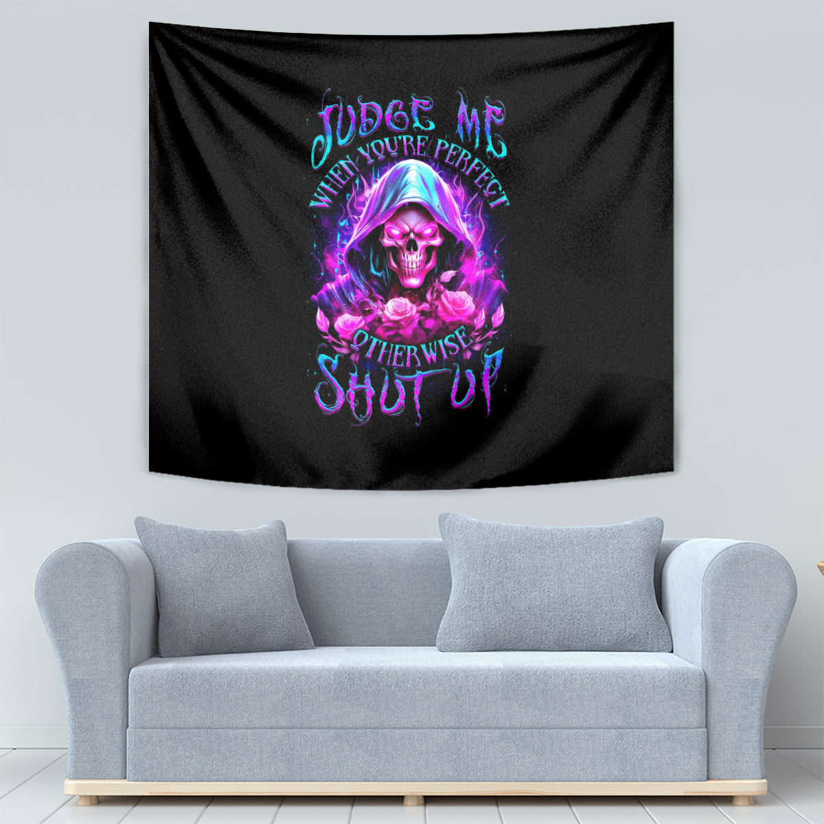 Fire Skull Tapestry Judge Me When You're Perfect Otherwise Shut Up - Wonder Print Shop