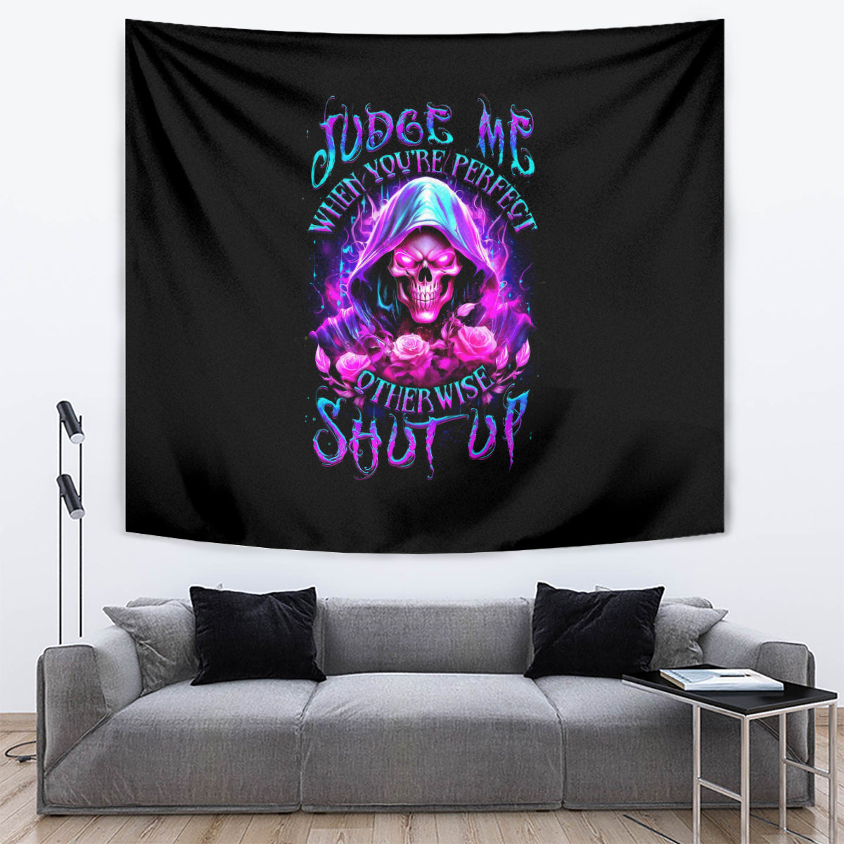 Fire Skull Tapestry Judge Me When You're Perfect Otherwise Shut Up - Wonder Print Shop