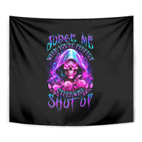 Fire Skull Tapestry Judge Me When You're Perfect Otherwise Shut Up - Wonder Print Shop