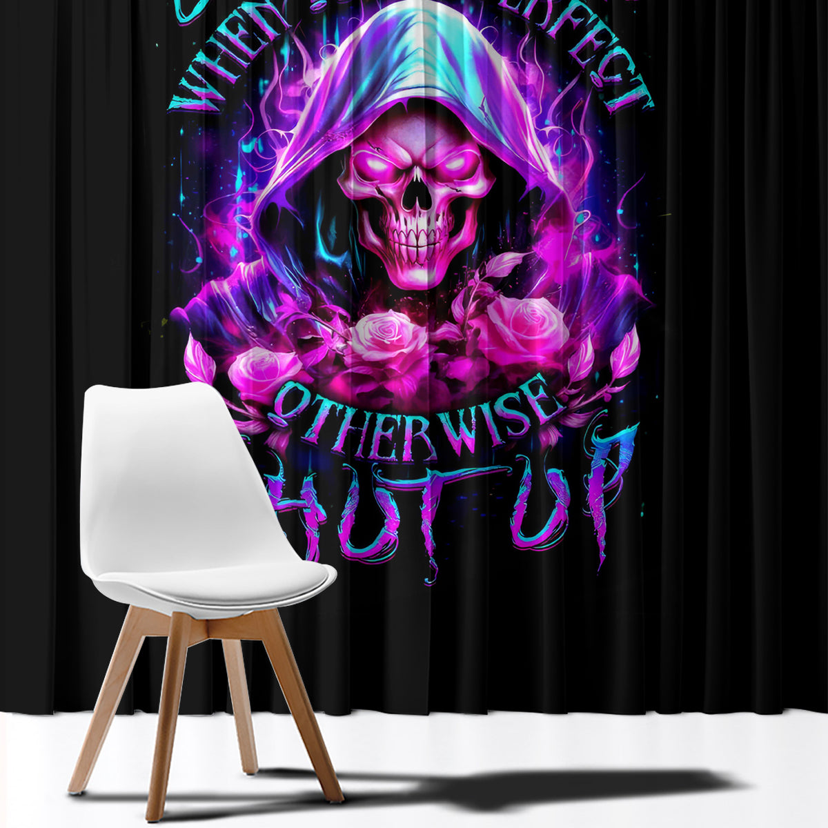 Fire Skull Window Curtain Judge Me When You're Perfect Otherwise Shut Up - Wonder Print Shop