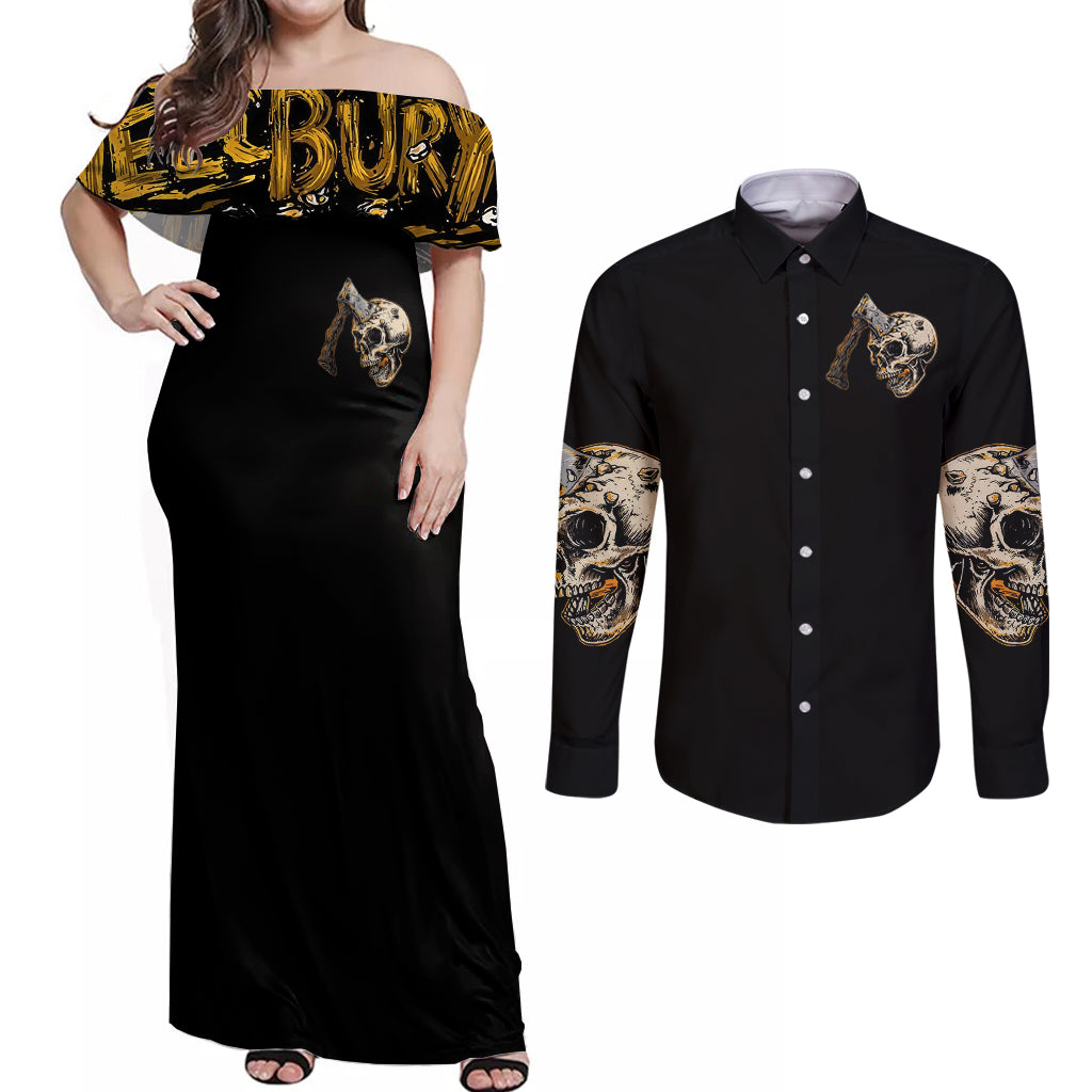 Axe Skull Couples Matching Off Shoulder Maxi Dress and Long Sleeve Button Shirts Let's Bury The Hatchet - Wonder Print Shop