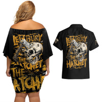 Axe Skull Couples Matching Off Shoulder Short Dress and Hawaiian Shirt Let's Bury The Hatchet - Wonder Print Shop