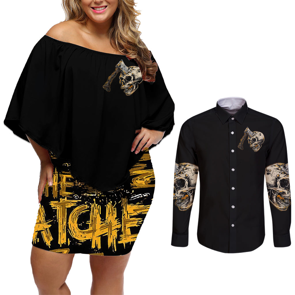 Axe Skull Couples Matching Off Shoulder Short Dress and Long Sleeve Button Shirts Let's Bury The Hatchet - Wonder Print Shop