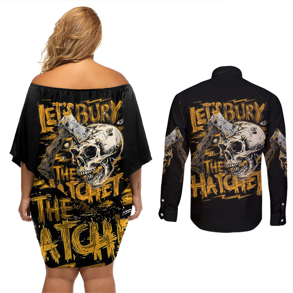 Axe Skull Couples Matching Off Shoulder Short Dress and Long Sleeve Button Shirts Let's Bury The Hatchet - Wonder Print Shop