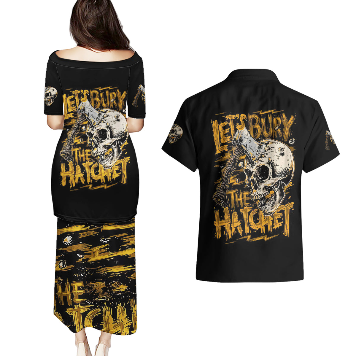 Axe Skull Couples Matching Puletasi Dress and Hawaiian Shirt Let's Bury The Hatchet - Wonder Print Shop