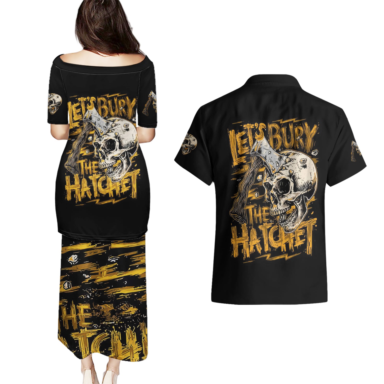 Axe Skull Couples Matching Puletasi Dress and Hawaiian Shirt Let's Bury The Hatchet - Wonder Print Shop