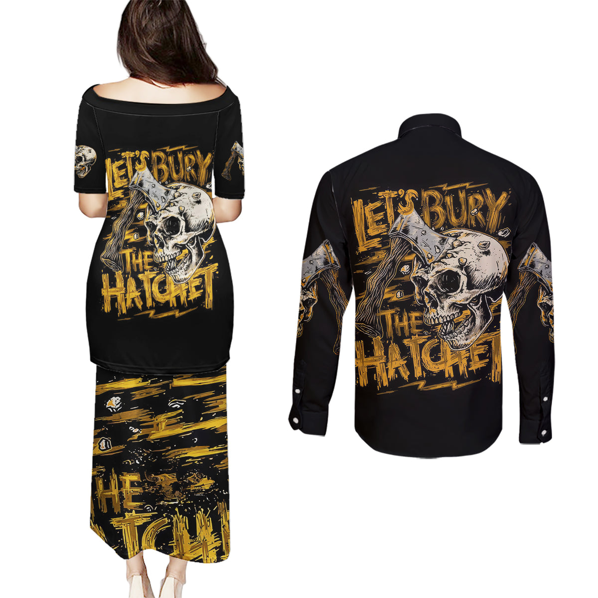 Axe Skull Couples Matching Puletasi Dress and Long Sleeve Button Shirts Let's Bury The Hatchet - Wonder Print Shop