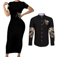 Axe Skull Couples Matching Short Sleeve Bodycon Dress and Long Sleeve Button Shirts Let's Bury The Hatchet - Wonder Print Shop