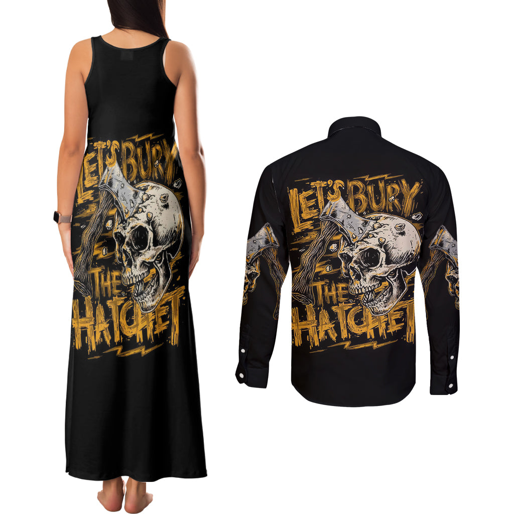 Axe Skull Couples Matching Tank Maxi Dress and Long Sleeve Button Shirts Let's Bury The Hatchet - Wonder Print Shop