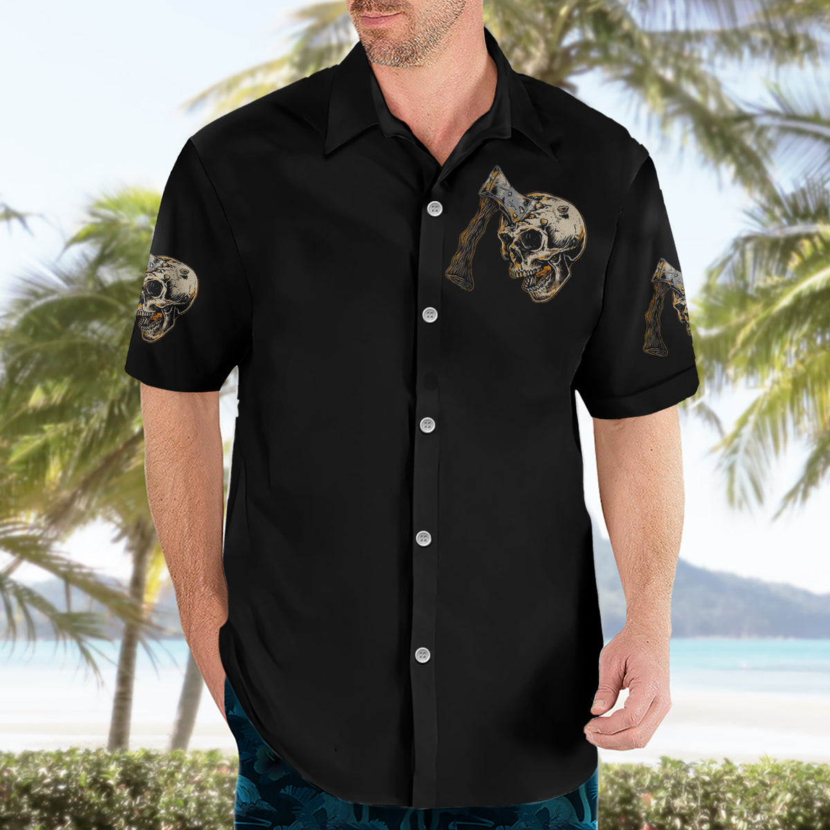 Axe Skull Hawaiian Shirt Let's Bury The Hatchet - Wonder Print Shop