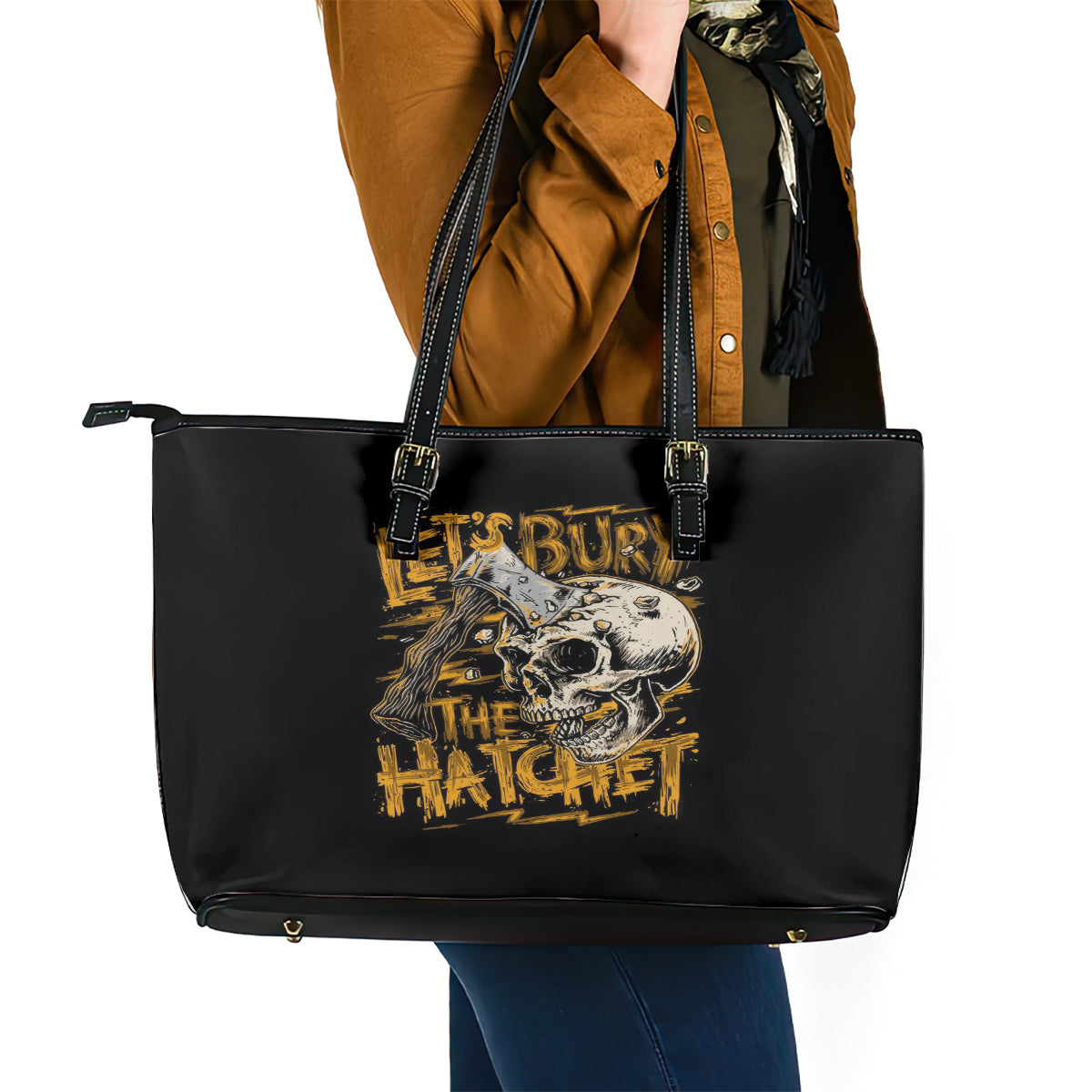 Axe Skull Leather Tote Bag Let's Bury The Hatchet - Wonder Print Shop