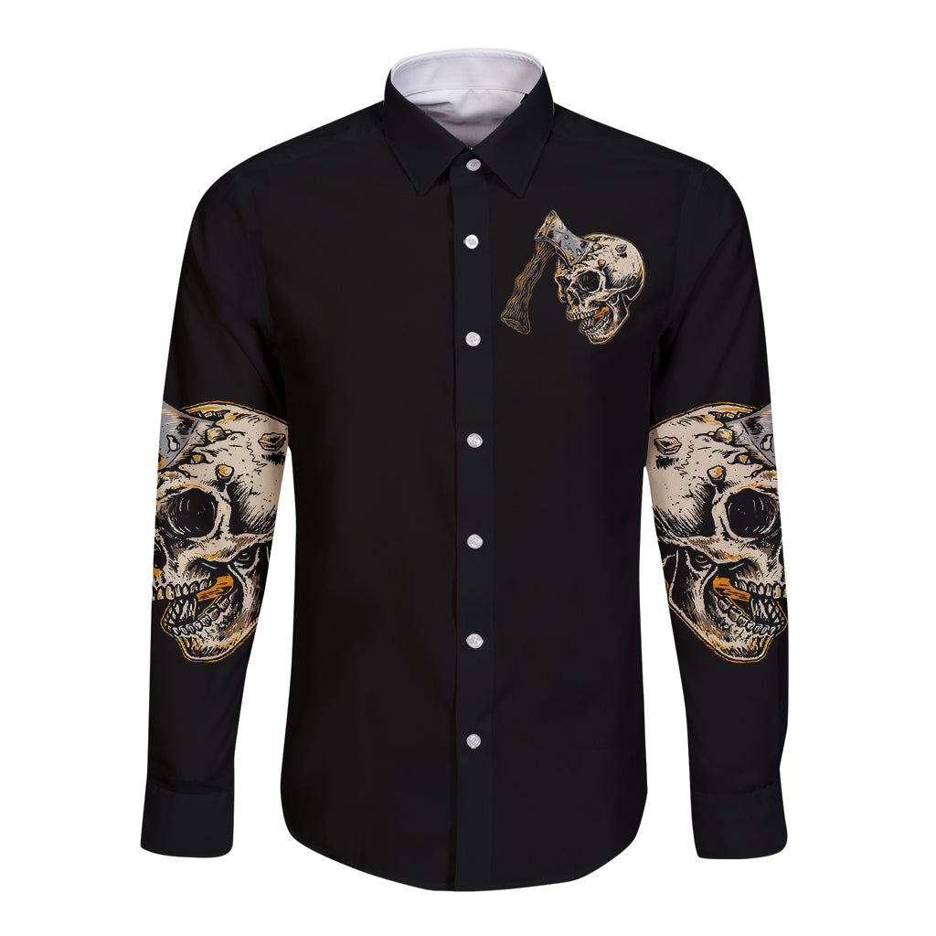Axe Skull Long Sleeve Button Shirt Let's Bury The Hatchet - Wonder Print Shop