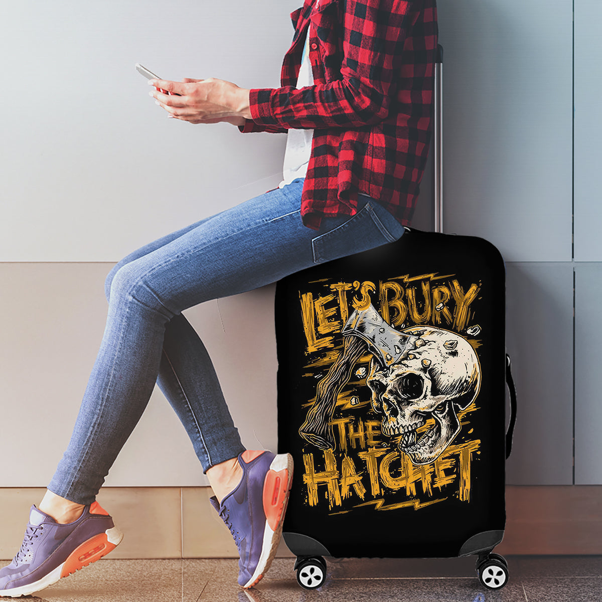 Axe Skull Luggage Cover Let's Bury The Hatchet - Wonder Print Shop