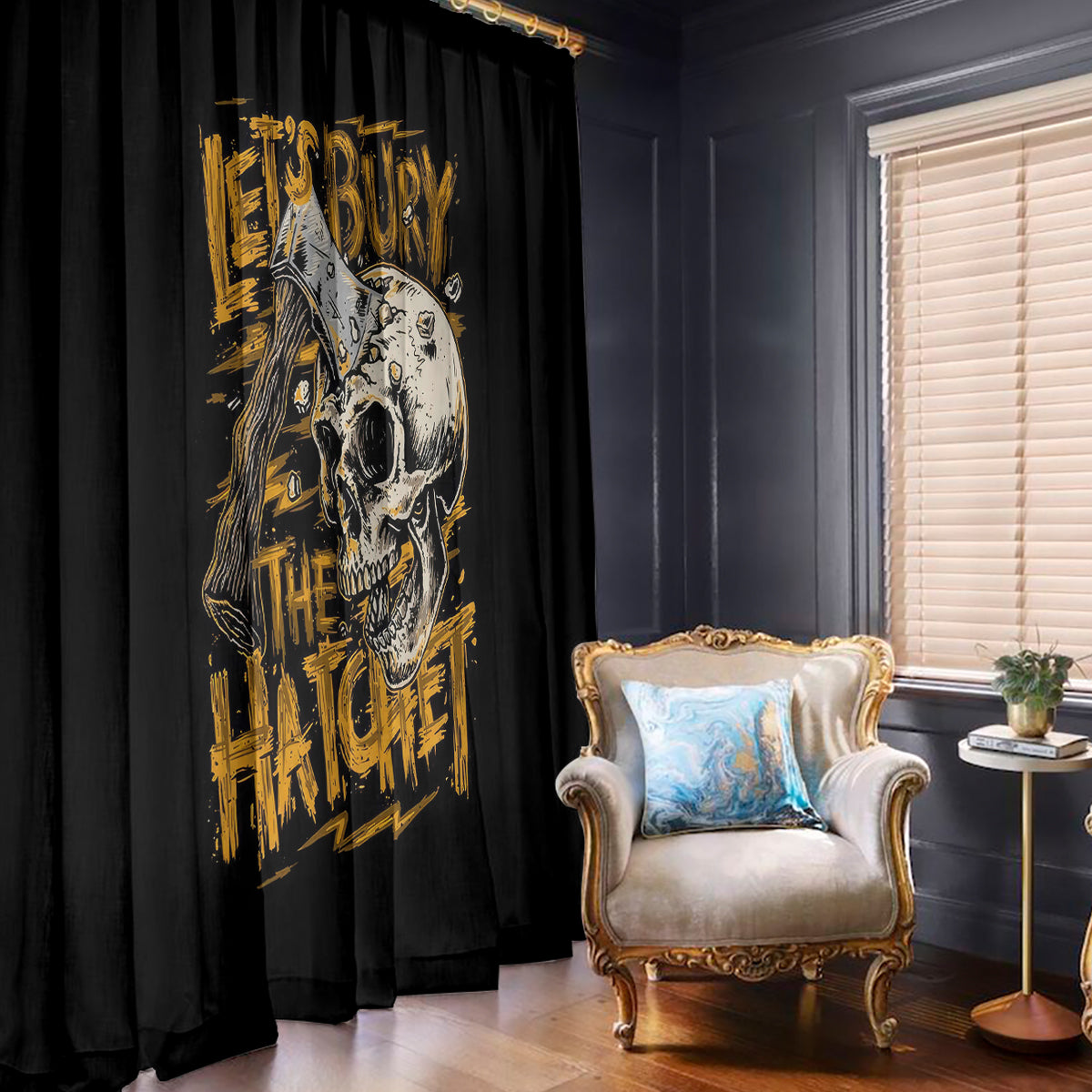 Axe Skull Window Curtain Let's Bury The Hatchet - Wonder Print Shop