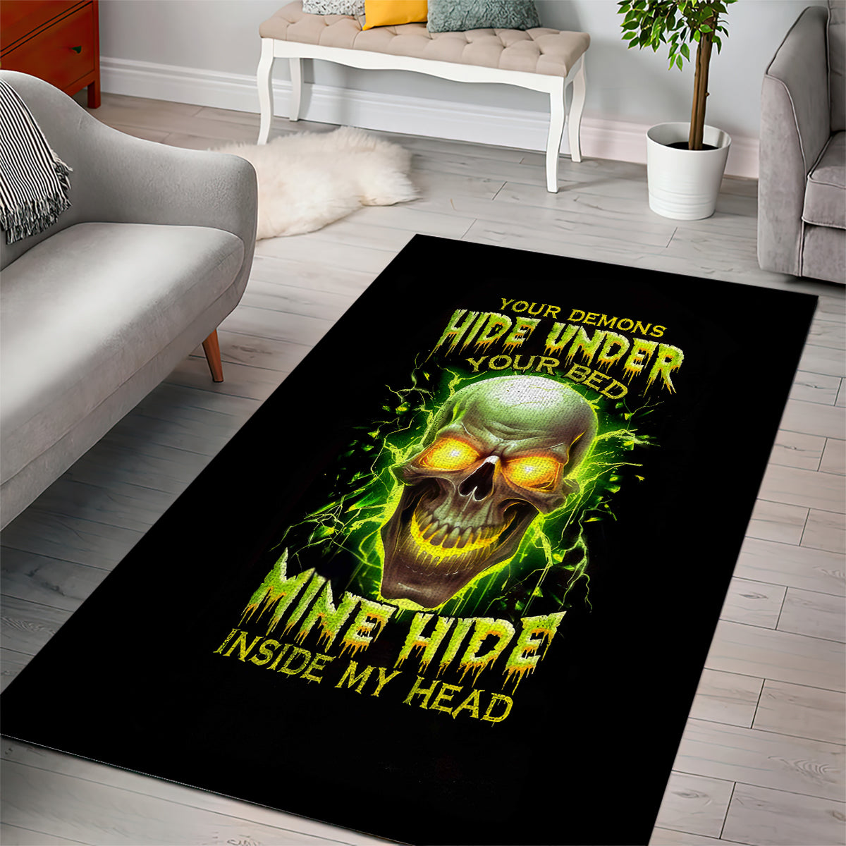 Thunder Skull Area Rug My Demon Hide Inside My Head - Wonder Print Shop