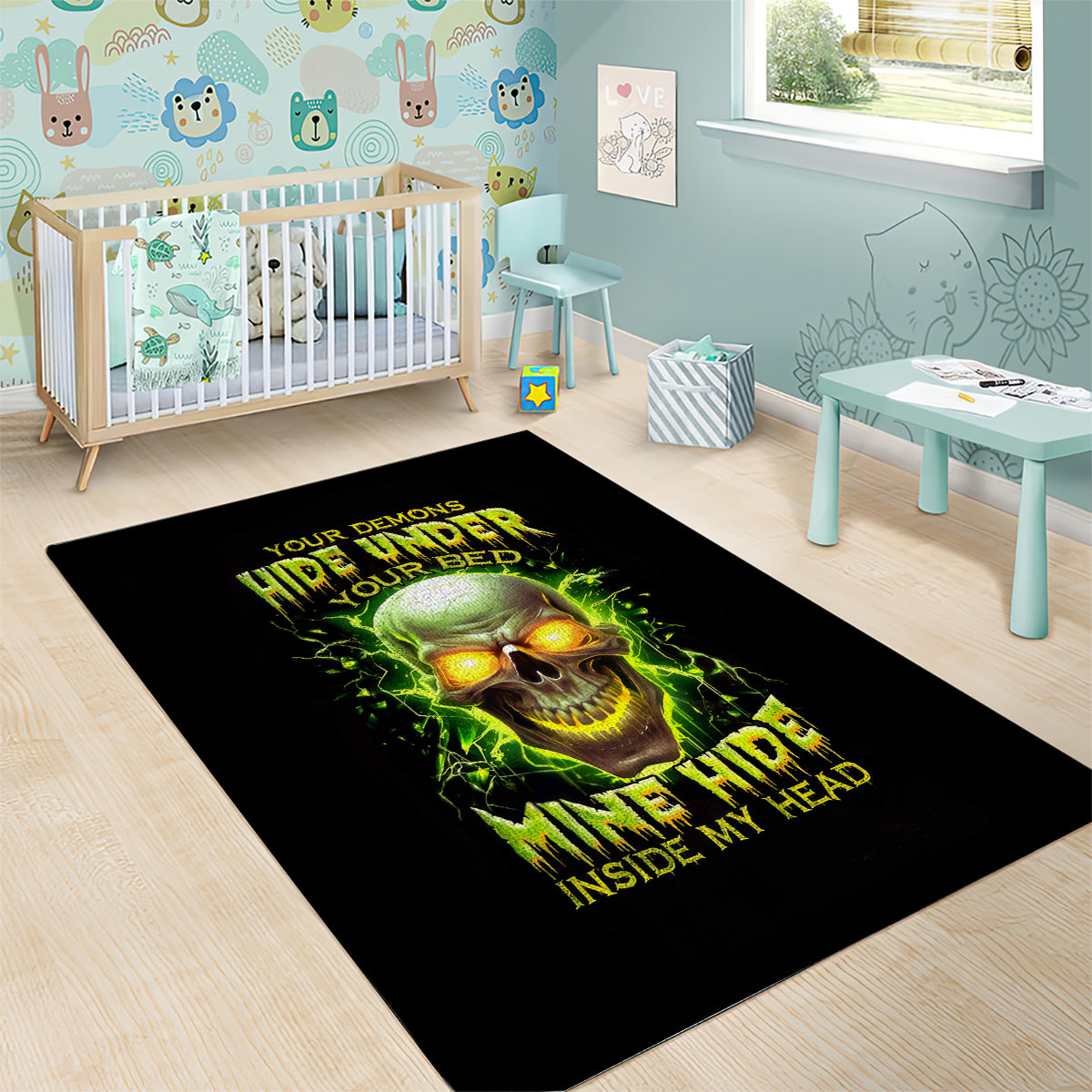 Thunder Skull Area Rug My Demon Hide Inside My Head - Wonder Print Shop