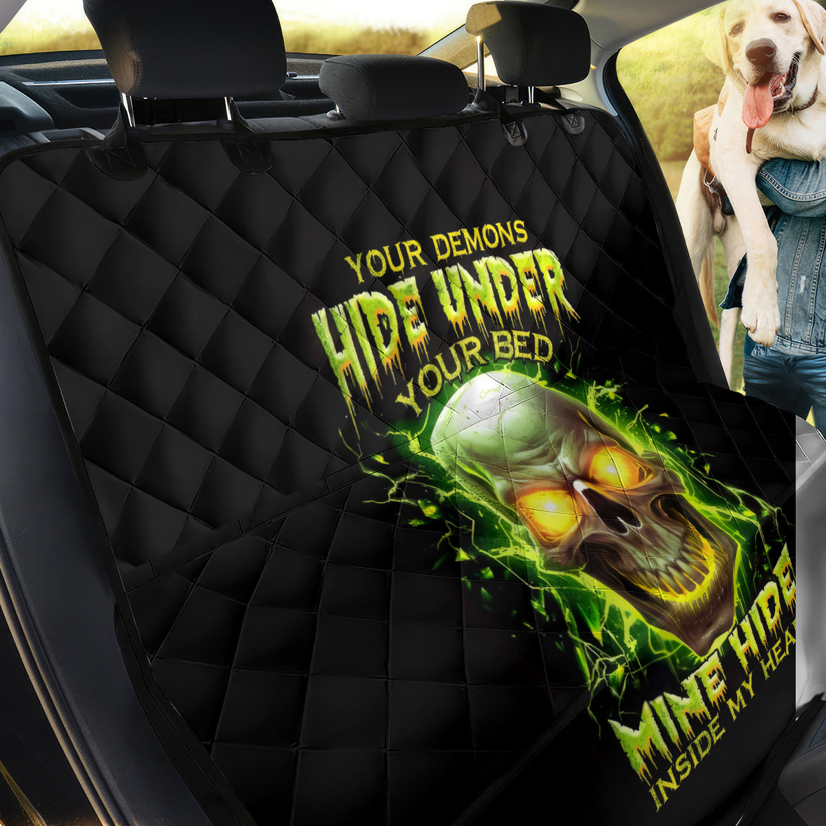 Thunder Skull Back Car Seat Cover My Demon Hide Inside My Head - Wonder Print Shop