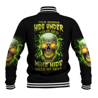 Thunder Skull Baseball Jacket My Demon Hide Inside My Head - Wonder Print Shop