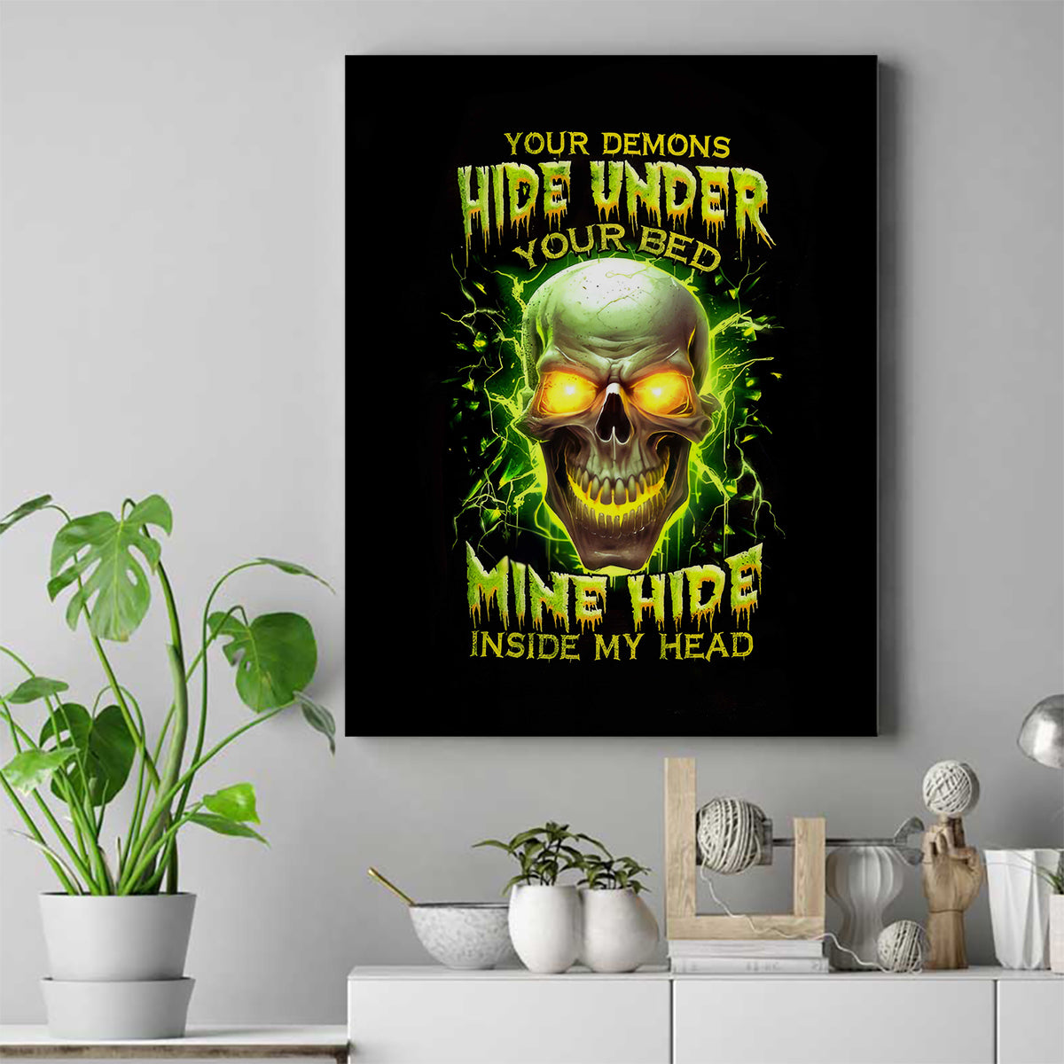 Thunder Skull Canvas Wall Art My Demon Hide Inside My Head - Wonder Print Shop
