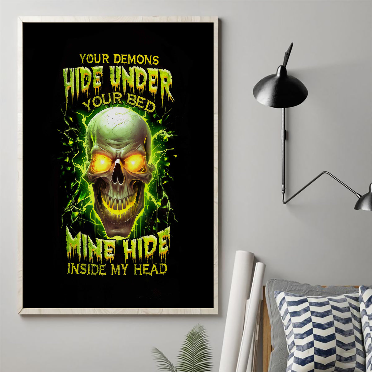 Thunder Skull Canvas Wall Art My Demon Hide Inside My Head - Wonder Print Shop