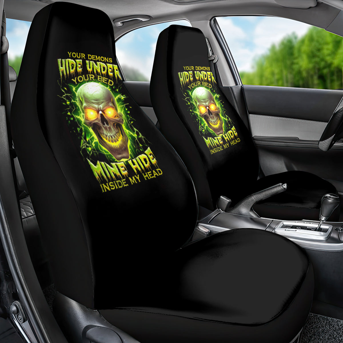 Thunder Skull Car Seat Cover My Demon Hide Inside My Head - Wonder Print Shop