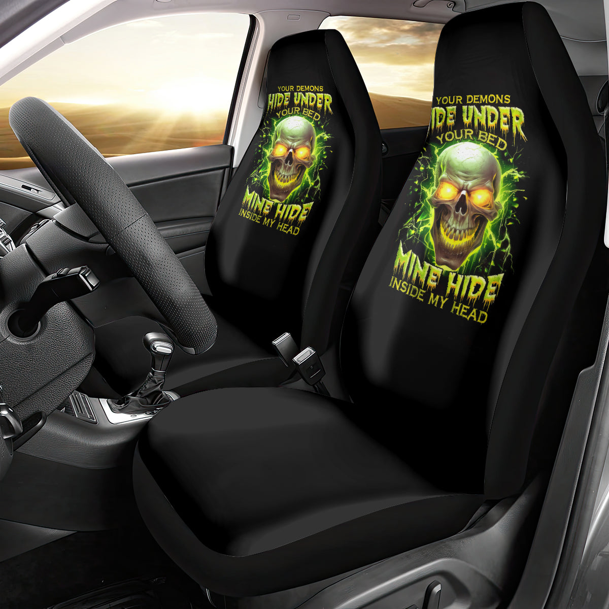 Thunder Skull Car Seat Cover My Demon Hide Inside My Head - Wonder Print Shop