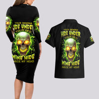 Thunder Skull Couples Matching Long Sleeve Bodycon Dress and Hawaiian Shirt My Demon Hide Inside My Head - Wonder Print Shop