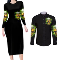 Thunder Skull Couples Matching Long Sleeve Bodycon Dress and Long Sleeve Button Shirts My Demon Hide Inside My Head - Wonder Print Shop