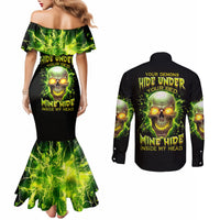 Thunder Skull Couples Matching Mermaid Dress and Long Sleeve Button Shirts My Demon Hide Inside My Head DT01