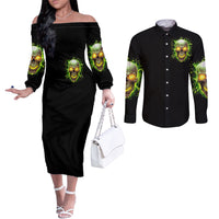 Thunder Skull Couples Matching Off The Shoulder Long Sleeve Dress and Long Sleeve Button Shirts My Demon Hide Inside My Head DT01