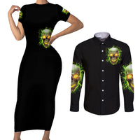 Thunder Skull Couples Matching Short Sleeve Bodycon Dress and Long Sleeve Button Shirts My Demon Hide Inside My Head - Wonder Print Shop