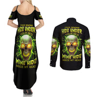 Thunder Skull Couples Matching Summer Maxi Dress and Long Sleeve Button Shirts My Demon Hide Inside My Head - Wonder Print Shop